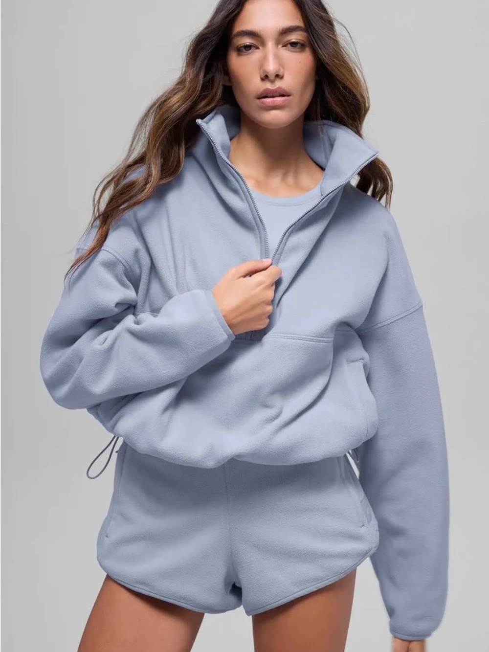 ALO Yoga Light Blue Quarter-Zip Fleece Pullover